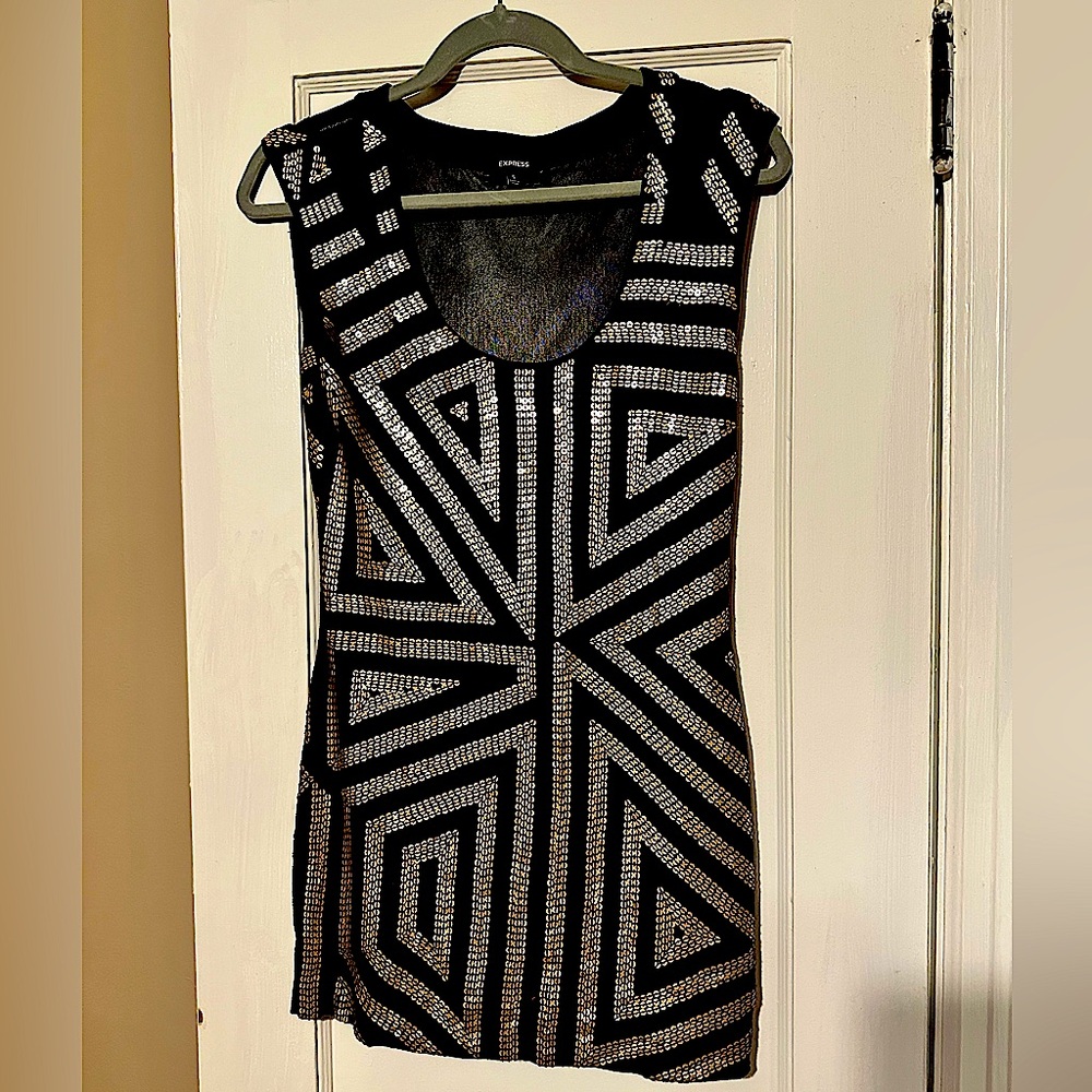 Express dress, cotton with gold sequins